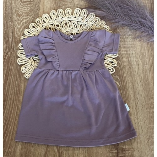 Bavlnené šaty s riasením, kr. rukáv, Puntík, Mamatti, slivkové