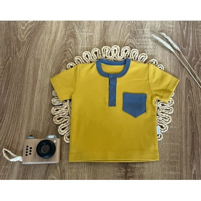Bavlnené Polo tričko, krátky rukáv Mamatti, Kozmos - horčicové, veľ. 74