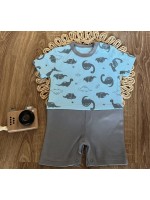 Body s nohavičkami Mamatti, Dino park - modrá s potlačou/sivá