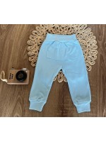 Tepláky s vreckami, bavlna Mamatti, Dino park - modré, veľ. 62