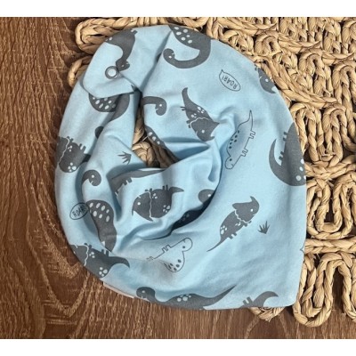 Detská bavlnená šatka na krk Mamatti, Dino park - modrá s potlačou