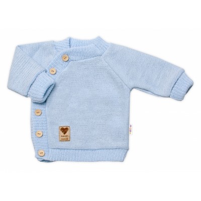 Detský pletený svetrík s gombíkmi, zap. bokom, Handmade Baby Nellys, modrý