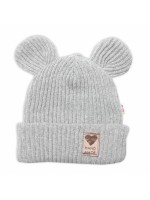 Pletená bavlněná čiapka s uškami, dvojvrstvová, Hand Made Baby Nellys, šedá,veľ. 80/86