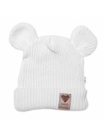 Pletená bavlněná čiapka s uškami, dvojvrstvová, Hand Made Baby Nellys, biela