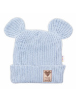 Pletená bavlněná čiapka s uškami, dvojvrstvová, Hand Made Baby Nellys, modrá
