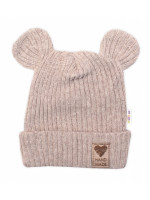 Pletená bavlněná čiapka s uškami, dvojvrstvová, Hand Made Baby Nellys, béžová, veľ. 80/86