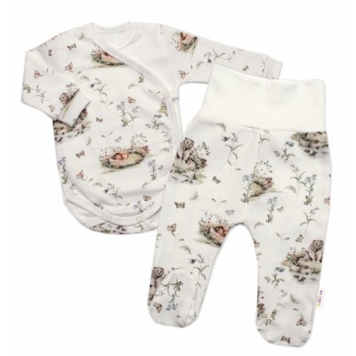 2-dielna sada body zap. bokom + polodupačky, Baby Nellys, Nature Wild - krémová, veľ. 62