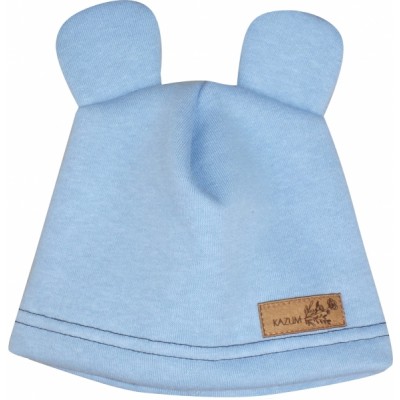 Teplá detská čiapka Kazum, bavlnená s uškami, modrá