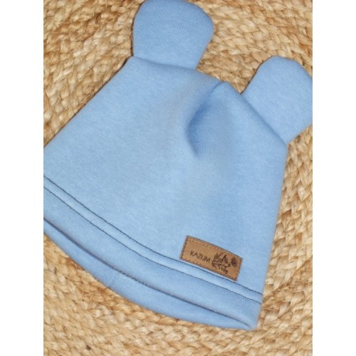 Teplá detská čiapka Kazum, bavlnená s uškami, modrá, veľ. 68/74