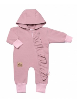 Teplákový overal s volánikom a kapucňou GIRL, Baby Nellys, púdrový