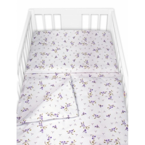 Mantinel s obliečkami, 3dielna sada Levanduľa, Baby Nellys, biela/fialová, 135x100 cm