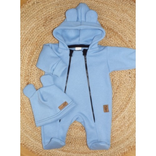 Oteplený detský overálek so šľapkami a kapucňou, Kazum, modrý