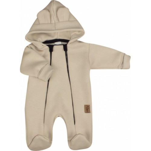 Oteplený detský overálek so šľapkami a kapucňou, Kazum, béžový, veľ. 80