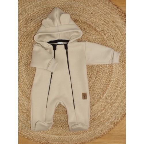 Oteplený detský overálek so šľapkami a kapucňou, Kazum, béžový, veľ. 80