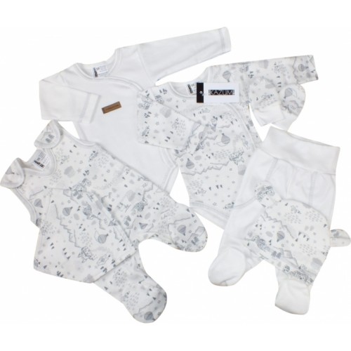 Dojčenská súprava do pôrodnice 7D, bavlna Kazum, Krajina - biela