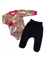 Dojčenské body zap. u krku + polodupačky RACE, 2D sada, Mrofi, hnědá