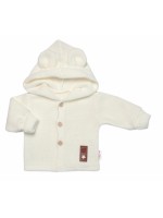 Elegantný pletený svetrík s gombíkmi a kapucňou s uškami Baby Nellys, ecru, veľ. 62