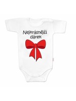 Body krátky rukáv s vtipným textom Baby Nellys, Nejkrásnější dárek, biele
