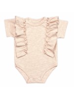 Body kr. rukáv s volánikom, bavlna, zapínanie vzadu, Emily Mrofi, béžový melírok, veľ. 68