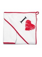 Detská osuška s kapucňou + žinka I love, Baby Nellys,roz.80 x 80 cm,bielo/červená