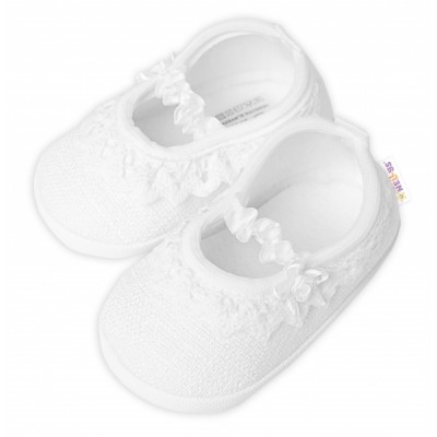 Dojčenské capáčky/topánočky s čipkou Vintage, Baby Nellys, biele, veľ. 68/74,  12,5cm