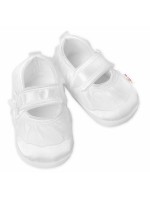 Dojčenské capáčky/topánočky s čipkou a mašľou, Baby Nellys, biele, veľ. 68/74, 12,5cm