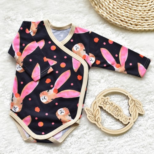 Zavinovacie dojčenské body Bavlna, Zajačik Baby Nellys, granát, veľ. 62