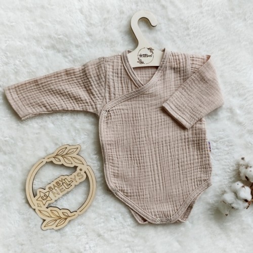Zavinovacie dojčenské body Mušelín, Baby Nellys, béžové, veľ. 68