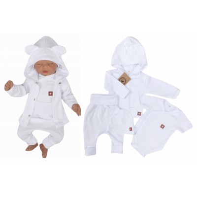 Novorodenecká sada 4D, body kr. rukáv, tepláčiky, kabátik a čiapočka Z&Z, biela, veľ. 62
