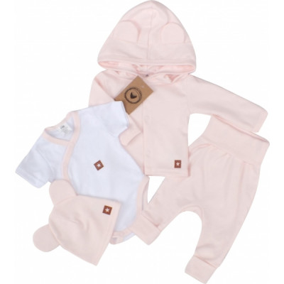 Novorodenecká sada 4D, body kr. rukáv, tepláčiky, kabátik a čiapočka Z&Z, ružová, veľ. 56