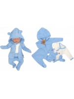 Sada do pôrodnice 5D, body, polodupačky, kabátik, čiapočka, rukavičky - modrá
