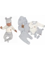 Sada do pôrodnice 5D, body, polodupačky, kabátik, čiapočka, rukavičky - sivá, veľ. 62