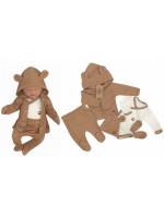 Sada do pôrodnice 5D, body, polodupačky, kabátik, čiapočka, rukavičky - hnedá, veľ. 56