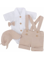 Mušelínové kraťasy s láclom, bodýčko, čiapočka, motýlik 4D sada, Z&Z, piesková/biela