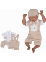 Mušelínové kraťasy s láclom, bodýčko, čiapočka, motýlik 4D sada, Z&Z,piesková/biela,veľ.62