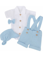 Mušelínové kraťasy s láclom, bodýčko, čiapočka, motýlik 4D sada, Z&Z, modrá/biela, veľ. 62