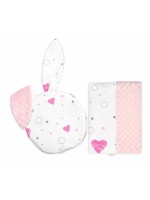 Súprava do kočíka s uškami 2D, minky/bavlna, I love Girl Baby Nellys, ružová/biela