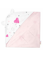 Zavinovacia deka s kapucňou, bavlna + jersey, I love Girl Baby Nellys, ružová