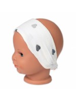 Letná čelenka, bandana, mušelín, Srdiečka, Baby Nellys - smotanová, veľ. 104/110