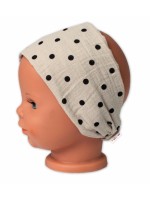 Letná čelenka, bandana, mušelín, Bodka, Baby Nellys - cappuccino, veľ. 116/122