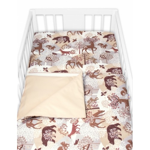 Mantinel s obliečkami, 3dielna sada Wild animals, hnedé, 135x100 cm