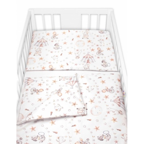 Mantinel s obliečkami, bavlna, 3D sada, Cirkus, Baby Nellys, biela/béžová