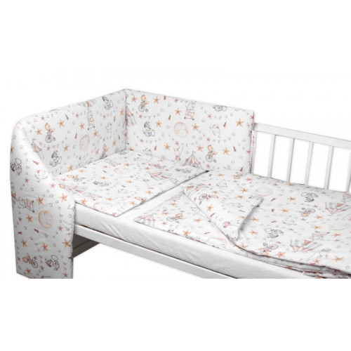 Mantinel s obliečkami, bavlna, 3D sada, Cirkus, Baby Nellys, biela/béžová
