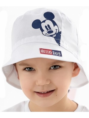 Letný, jarný klobúčik Baby Nellys, Mickey Hello Boy - biely, veľ. 92/98, obvod: 50/52