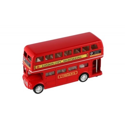 Autobus &quot;Londýn&quot; červený poschodový kov/plast 12cm na spätné natiahnutie v krabičke 17x13,