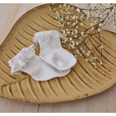 Dojčenské ponožky s čipkovým volánikom bavlna, Z&Z, biele, veľ. 6-12 m