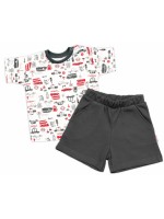 Tričko, krátky rukáv + kraťasky, 2D, Baby Nellys, Autá, bavlna, smotana/sivá, veľ. 92