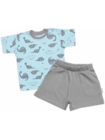 Tričko, krátky rukáv + kraťasky, 2D, Baby Nellys, Dino, bavlna, modrá/sivá