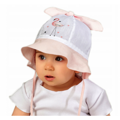 Letný klobúčik na zaväzovanie Baby Nellys Plameniak, ružový/biely, veľ. 74/80