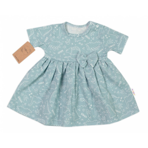 Mušelínové šatôčky + čelenka 2-dielna sada Dino, Baby Nellys, mätové, veľ. 92